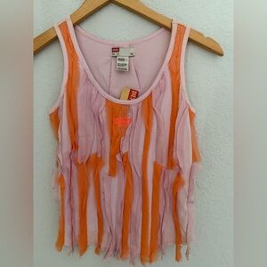 Diesel Pink and Orange Fringe Kids Children's Girls Tan Top Shirt Size XXL